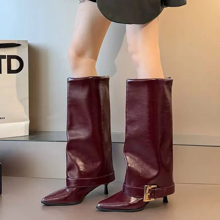 Trouser Leaf Boots Women's Fall/Winter 2025 New Knee-Free Pointed Toe Stiletto Heel High-Heeled Thigh Boots