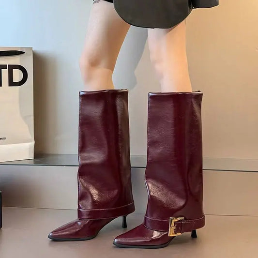 Trouser Leaf Boots Women's Fall/Winter 2025 New Knee-Free Pointed Toe Stiletto Heel High-Heeled Thigh Boots