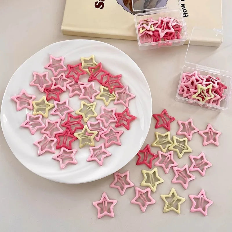 10/50pcs Colorful Kawaii Star Barrettes Y2K Sweet Girls BB Solid Star Hairclips Metal Snap Clip, Hair Jewelry Gifts