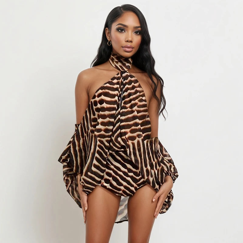 American style neck hanging off shoulder personalized top, tight shorts, printed two-piece set