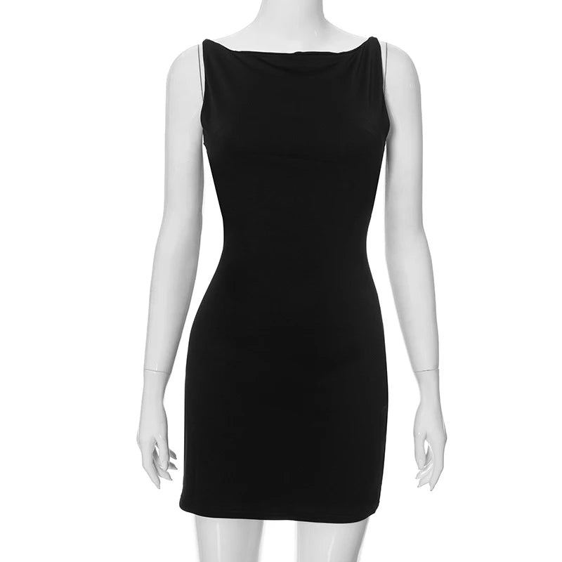 Sexy Elegant Slim Solid Party Dress for Women Casual Fashion Mini Sleeveless O Neck Wrap Y2K A Line 2025 New Summer Dress