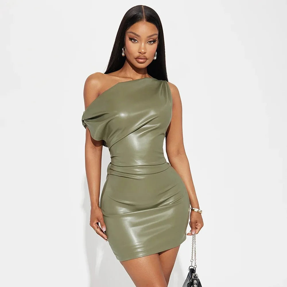 Luxury Leather Strapless Short Dress Women's Sexy Party Curvy Mini Dresses Evening Corset Red Brown Cocktail Autumn Fall 2026
