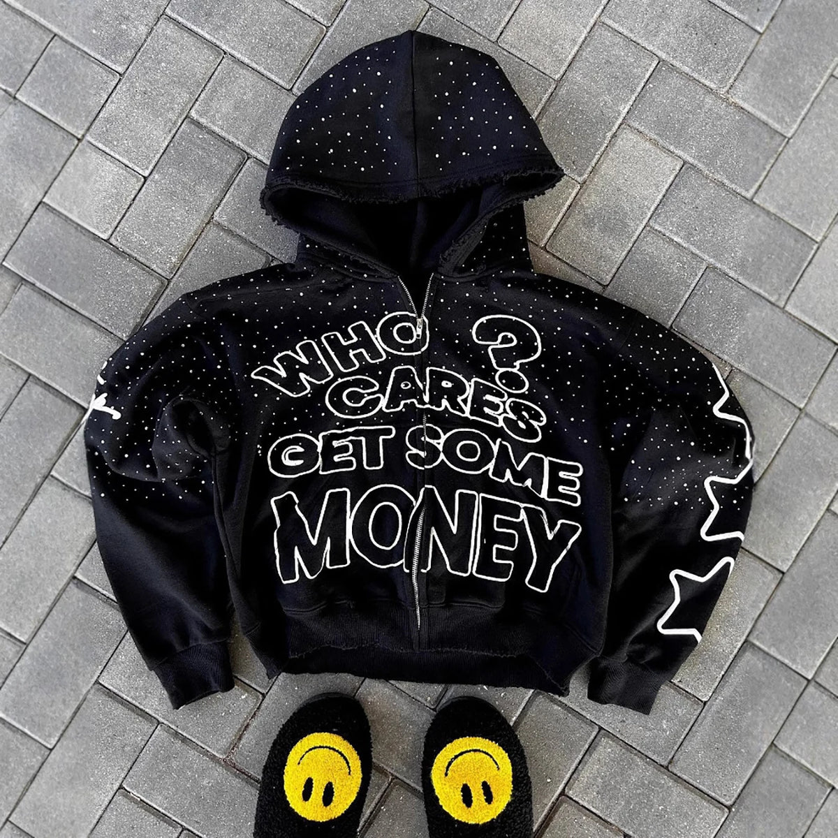 Y2K Trendy American Letter Pattern Loose Casual Hooded Zipper Retro Hoodie Fashionable Jacket
