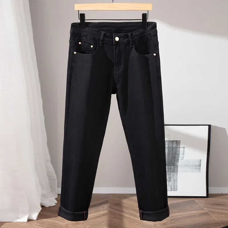 PL Pure Black High-Quality European Style Men's Jeans Slim Fit Smooths Your Silhouette Straight Leg Casual Trousers For Autumn/W