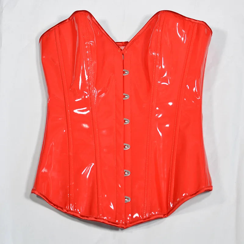 HLJ&GG Sexy Glossy Leather Corset Two Piece Sets Women Off Shoulder Slim Crop Top+Leopard Shorts Outfits Fashion Y2K Streetwear