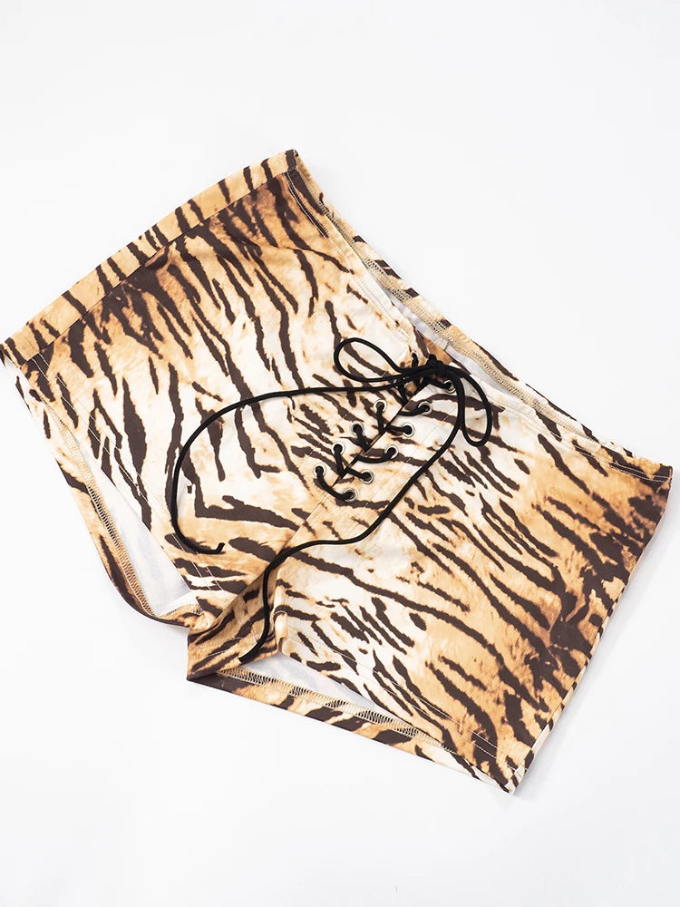 Weird Puss Tiger Stripes Fashion Mini Shorts Women Sexy Bandage Skinny Peach Hip Bottoms Hottie Midnight Hipster Party Outfits