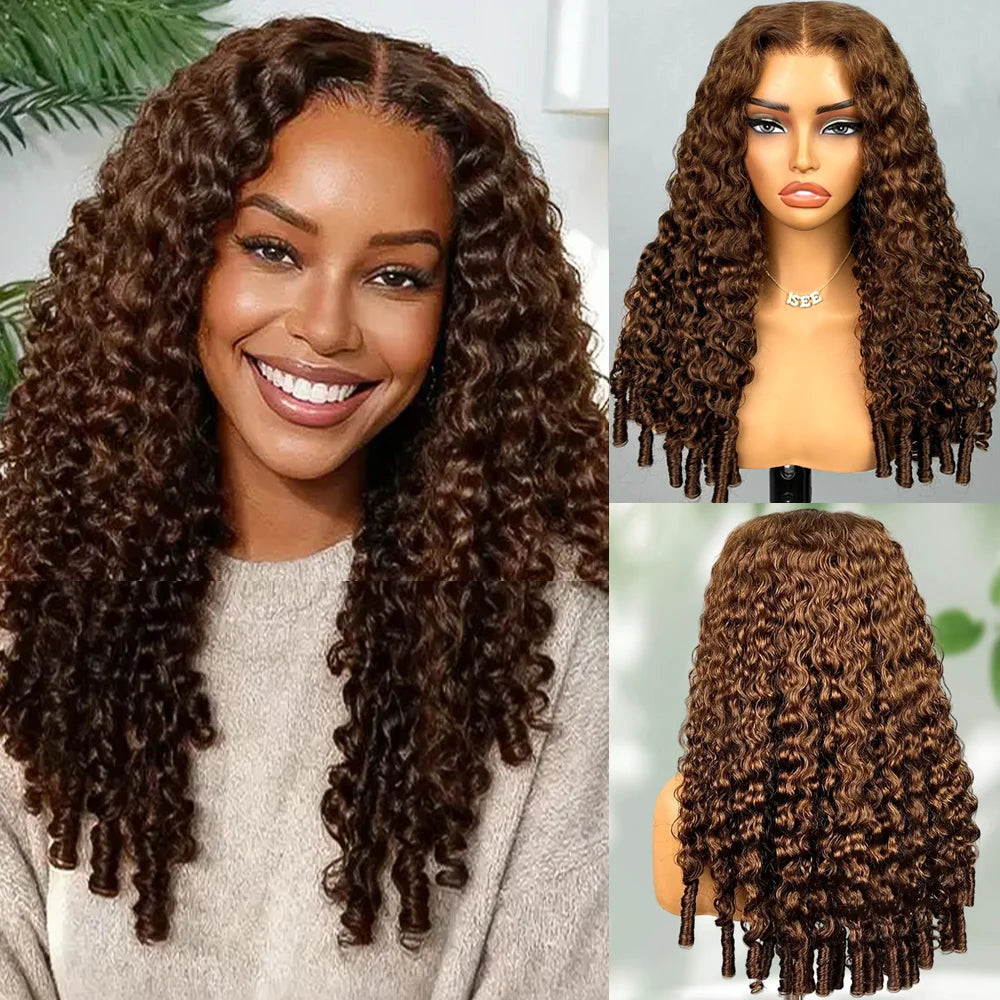 Chocolate Brown Burmese Curly 13x6 Lace Frontal Wig Invisible Strap 360 HD Full Lace Front Wigs Wear Go Glueless Human Hair Wigs