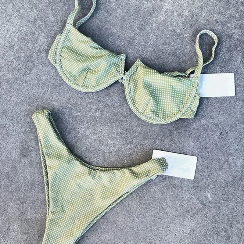 2026 Micro Bikini Women Dot Print Underwire Swimsuit Brazilian Push Up Padded Biquini Halter Bathers Bathing Suit Thong Swimwear