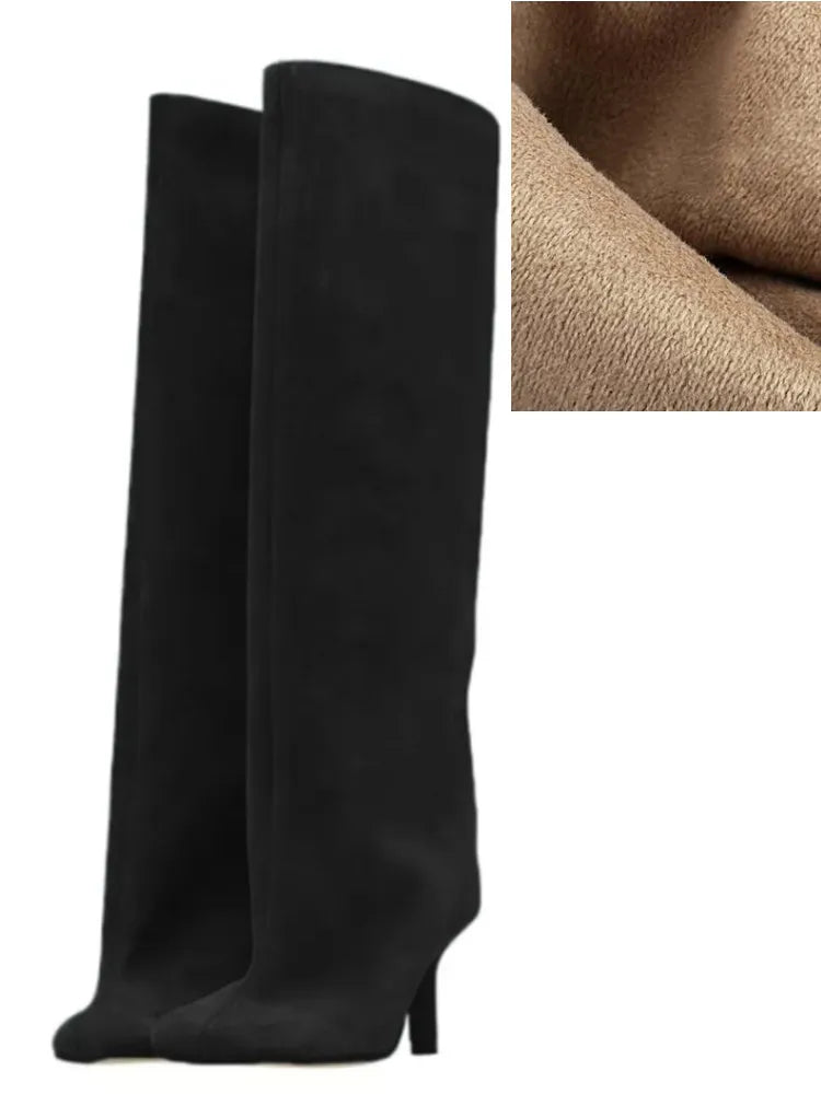 2025Autumn and Winter New 6cm Slim High Heels Knee High Women's Boots Round Toe Fashionable Women's Long Boots Knight Boots