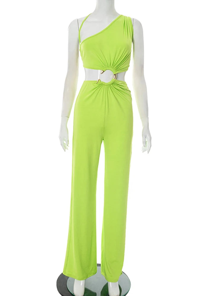 Kricesseen Women's Cut-Out Snake Tirm Metal Jumpsuist One Piece Outfits Summer Backless Lace-Up Bandage Rompers Sexy Clubwear