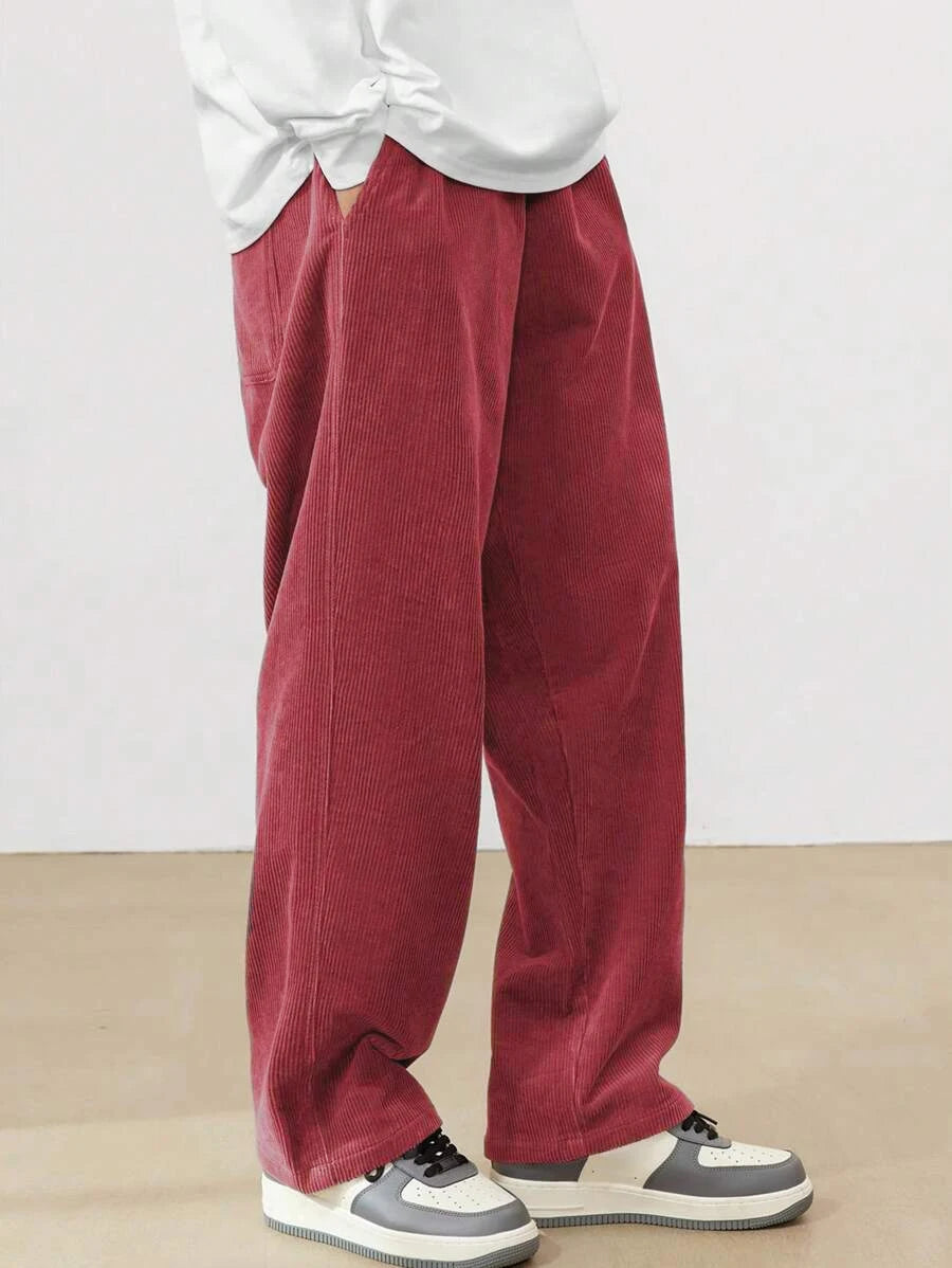 2026 new fashion Men's Corduroy Straight Casual Pants spring autumn Outdoor Streetwear with Drawstring Elastic Waist
