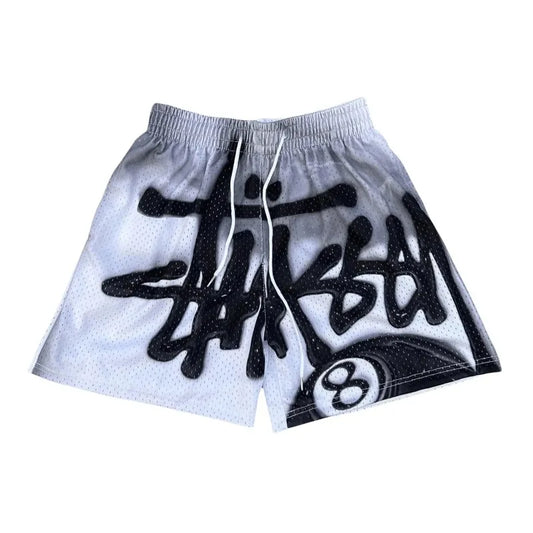 Summer New 2025 Men's Quick Drying Shorts, Billiards Black 8-printed Letter Shorts, Breathable Casual 3D Printed Shorts