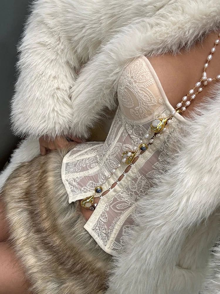 Weird Puss See Through Women Corset Top Warp Sleeveless Lace Concealed Metal Buckle Backless Sexy Summer Trend Midnight Mini Top