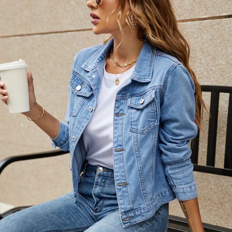 Fashion Vintage Jean Jackets 2025 Autumn New Long Sleeve Casual Solid Cardigan Coat Casual Pocket Outwear