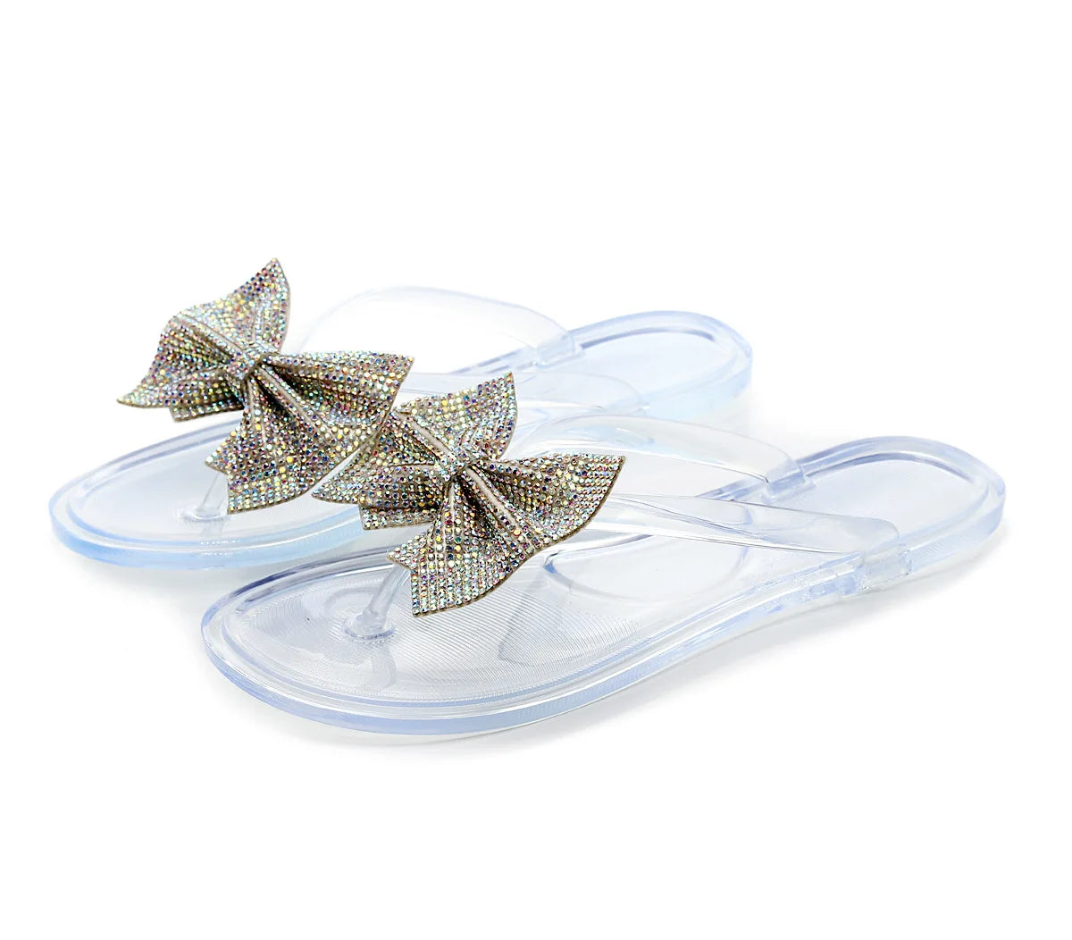 2024 Spring/Summer New Large Size Flip Flops Women Bow Knot Rhinestones Outdoor Leisure Beach Flat Home Sandals/Slippers