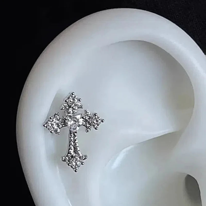 1pcs Quality Love Star Zircon 316L Stainless Steel Ear Bone Nail Y2K Silver Color Earring for Women Cochlear Accessorie