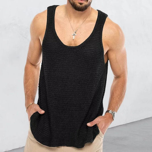 Summer Men Sleeveless Shirt Bodybuilding Gym Tank Top Man Basketball Knitted Tops Slim Casual Vest Sport Singlets Male Clothing