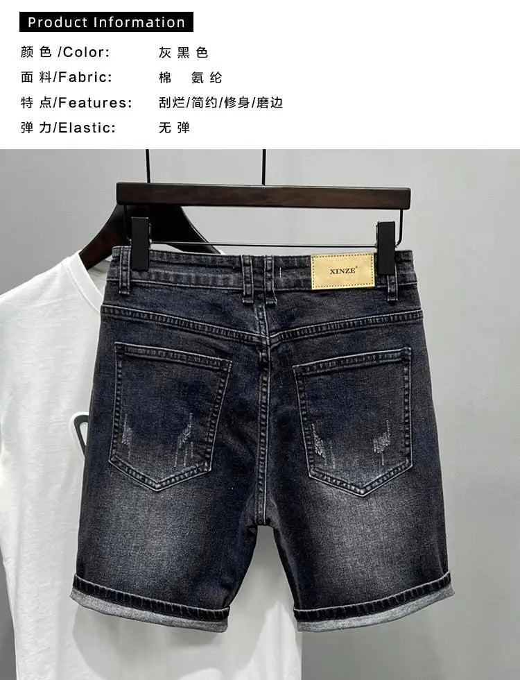 New Summer Men’s Casual 2024 Knee Length Denim Shorts Black Designer Boyfriend Slim Stretch Five Pocket Denim Short Pants