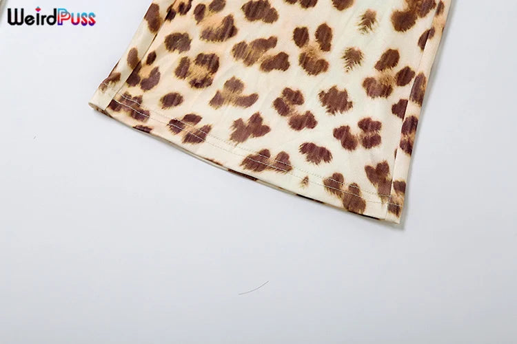 Weird Puss Leopard Letter Print 2 Piece Set Women Tracksuit Sporty Casual Hooded Crop Jacket+Flare Pants Stretch Matching Suits