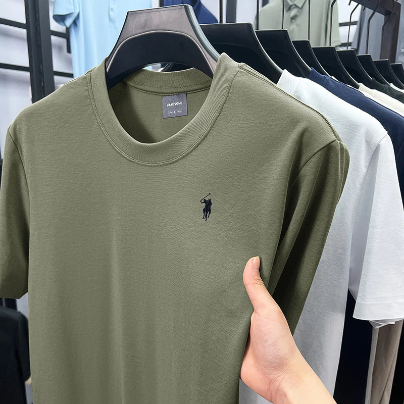 High end silky cotton breathable short sleeve T-shirt men summer designer Paul brand embroidered fashion casual round neck top