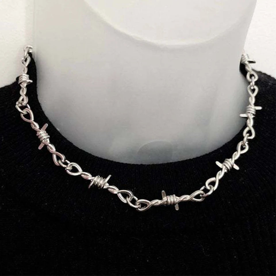 ZAKOL Fashion Iron Unisex Choker Necklace Women Hip-hop Gothic Punk Barbed Wire Little Thorns Chain Choker Jewelry Gifts