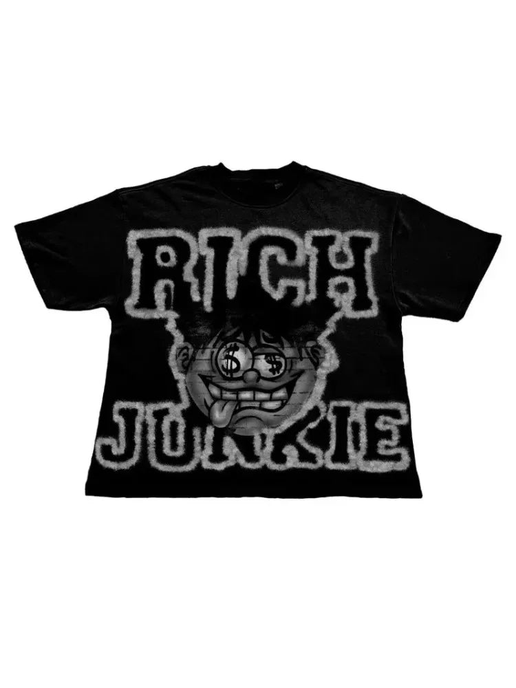 American Gothic Dark Y2K English Graffiti Print T-shirt Men's Summer Street Trend Harajuku Hip-Hop Short Sleeve Graphic T Shirts