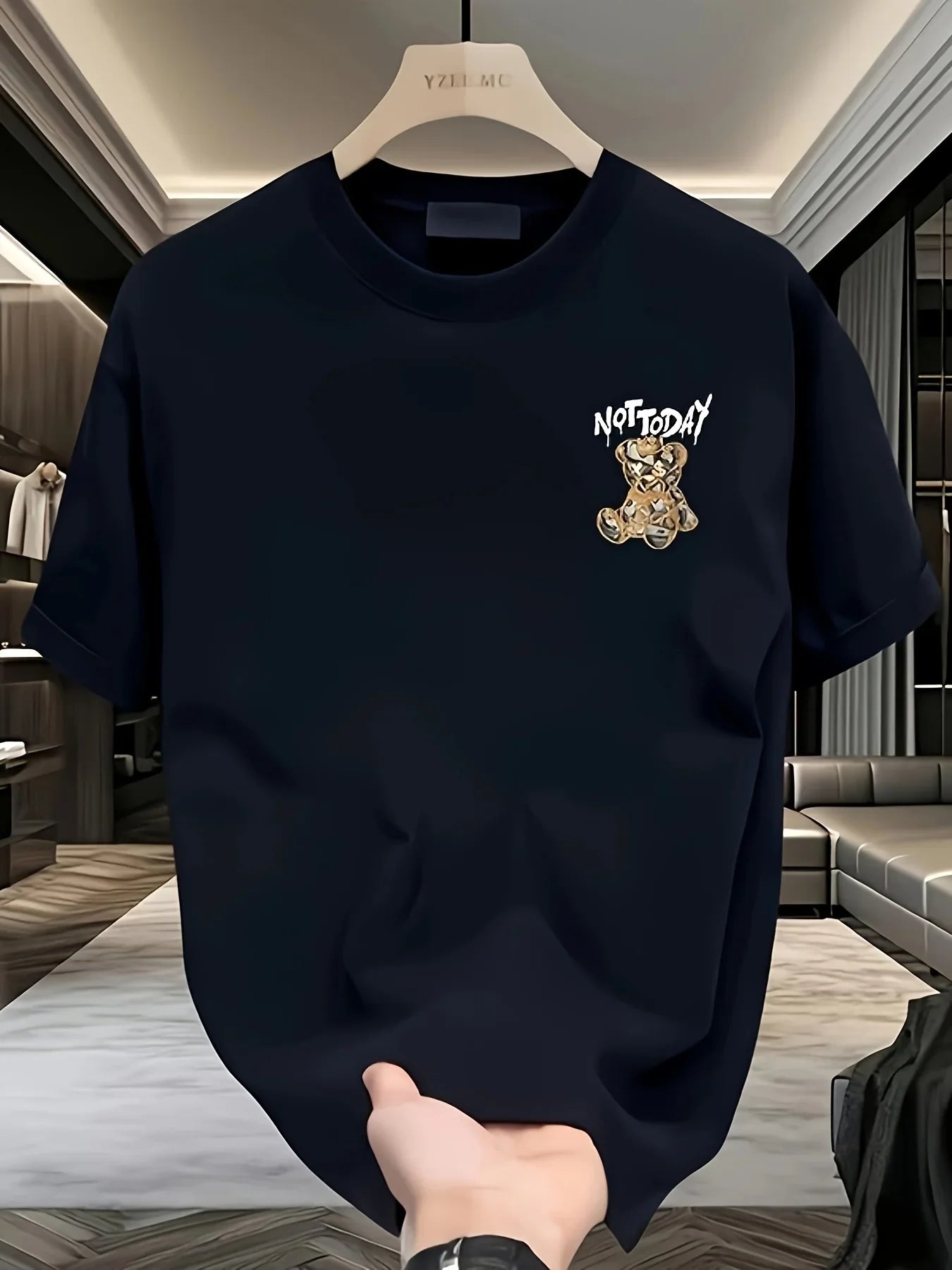 Men's summer 100% pure cotton fashionable casual loose cartoon bear pattern printed short-sleeved T-shirt top