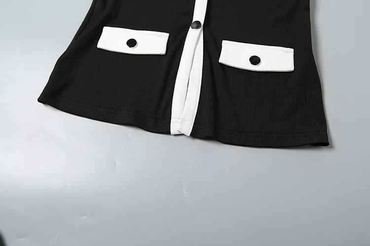 Weird Puss Ribbed Patchwork 2 Piece Set Women Single-Breasted Sleeveless Tops+Stretch Shorts Daily Casual Trend Classic Outfits