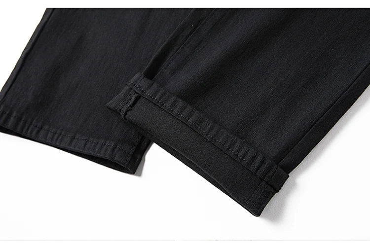 Men's pure black jeans Korean version trendy straight fit pants men's comfortable and elastic classic business denim