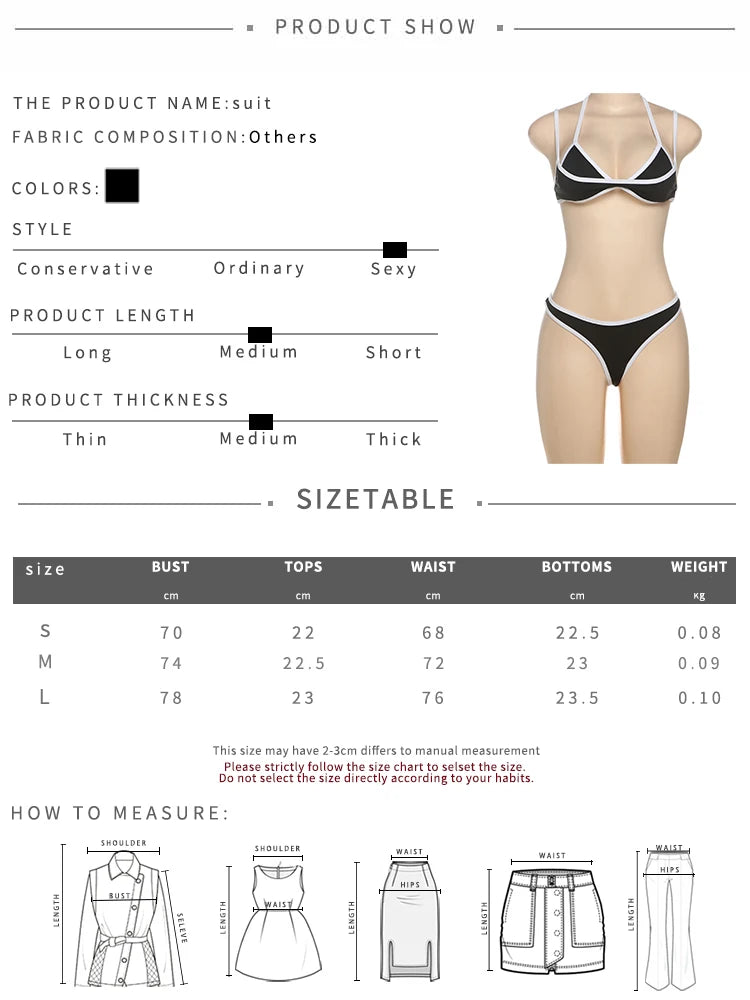Weird Puss Patchwork 2 Piece Set Women Swimsuit Beach White Border Halter Bra Tops+Panties Basic Skinny Clubwear Vacation Suits