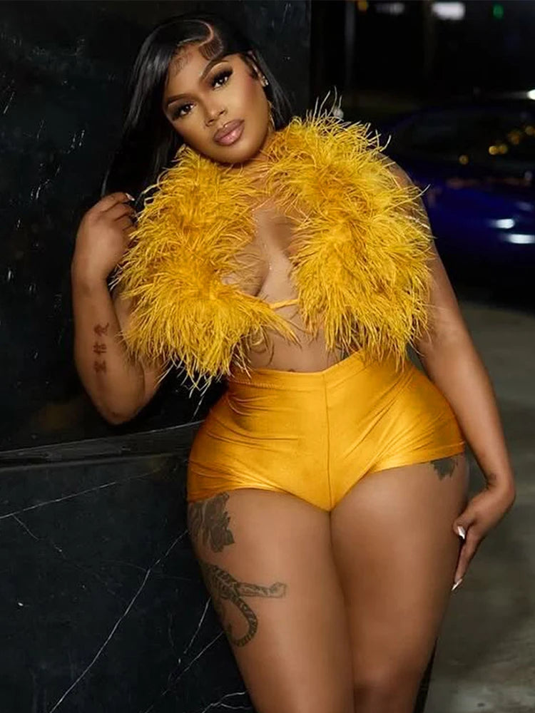 Weird Puss Sexy Hipster Fur 2Piece Set Women Luxury Tank Tops+Tight Stretch Shorts Y2K Summer  Midnight Clubwear Party Outfits