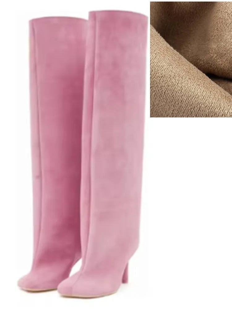 2025Autumn and Winter New 6cm Slim High Heels Knee High Women's Boots Round Toe Fashionable Women's Long Boots Knight Boots