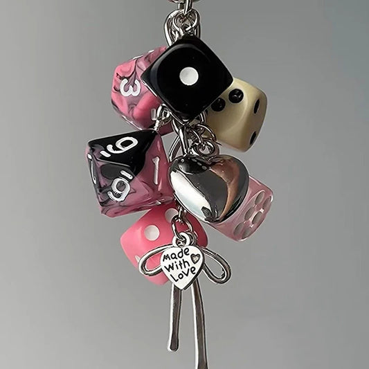 Vintage Irregular Dice Keychain Bag Charm Personality Y2K Metal Iron Knot Buckle Novelty Backpack Decoration Accessories Gift