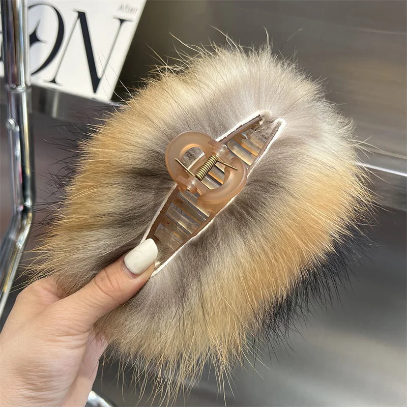 New Jelly Color Fox Fur Hair Clip Woman Claw Clip For ladies Sweet Hair Ornament Hair Hold Headband Fur Hairpin Hair Accessories