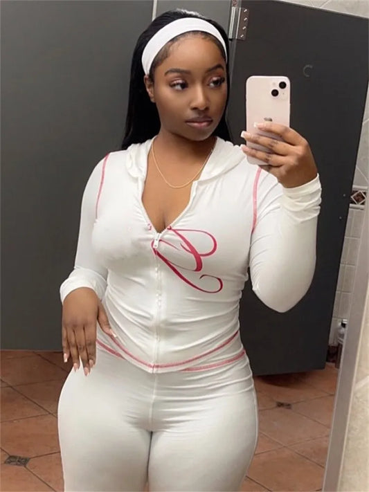 2025 Spring Fashion New Casual Women's Sets Long Sleeve Zipper Hoodie Tops and Pants Streetwear White Two 2 Piece Set Outfits