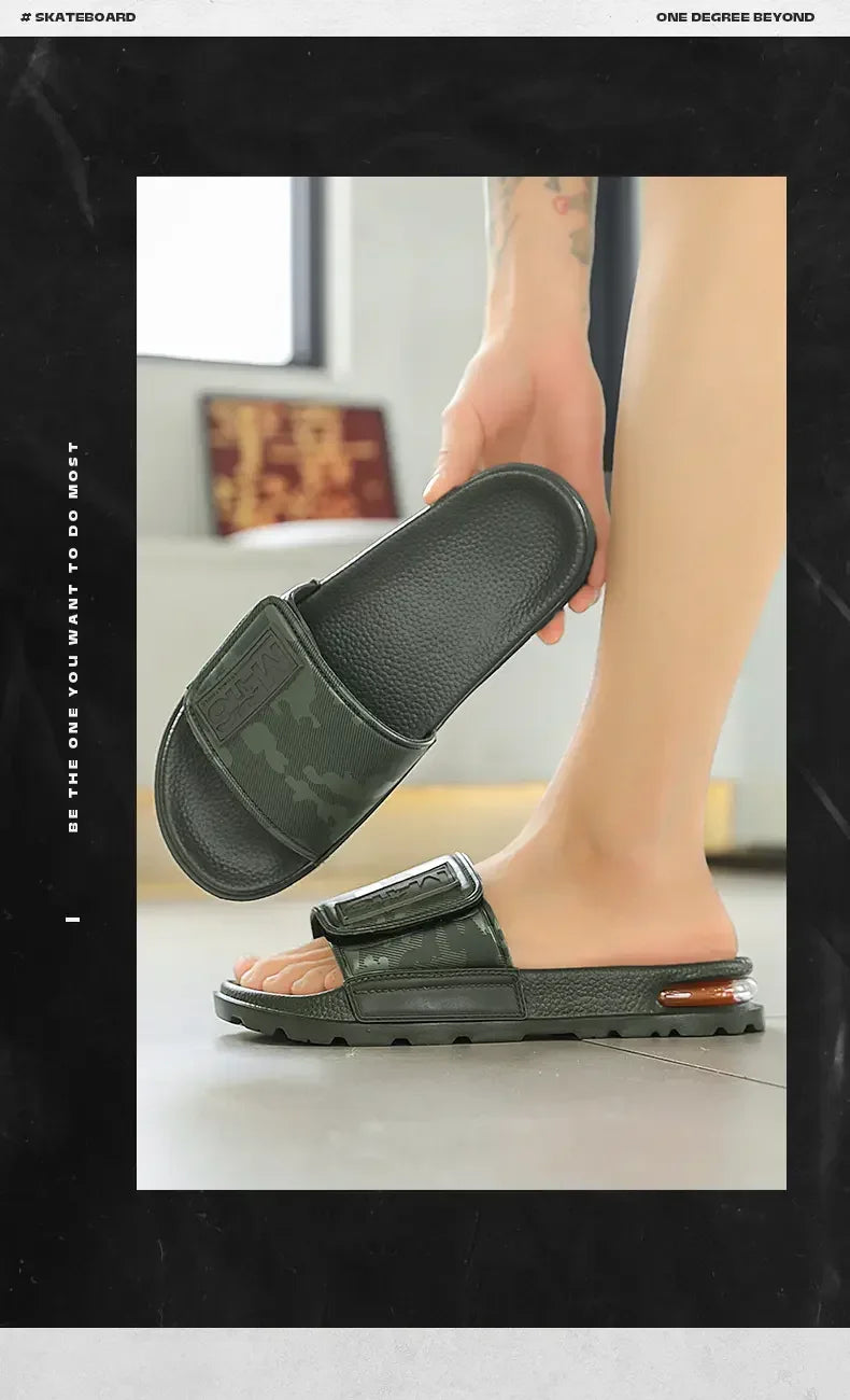 2025 Spring and Summer Trend Fashion Wear Super Soft Slippers Men's Velcro Air Cushion Personality All Casual One Word Slides