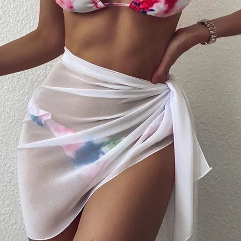 New Women's Solid Chiffon Lace-up Shawl Bikini Cover Up Soft  Beach Dress Wear-resistant Beach Dress Women's Swimsuit Shawl