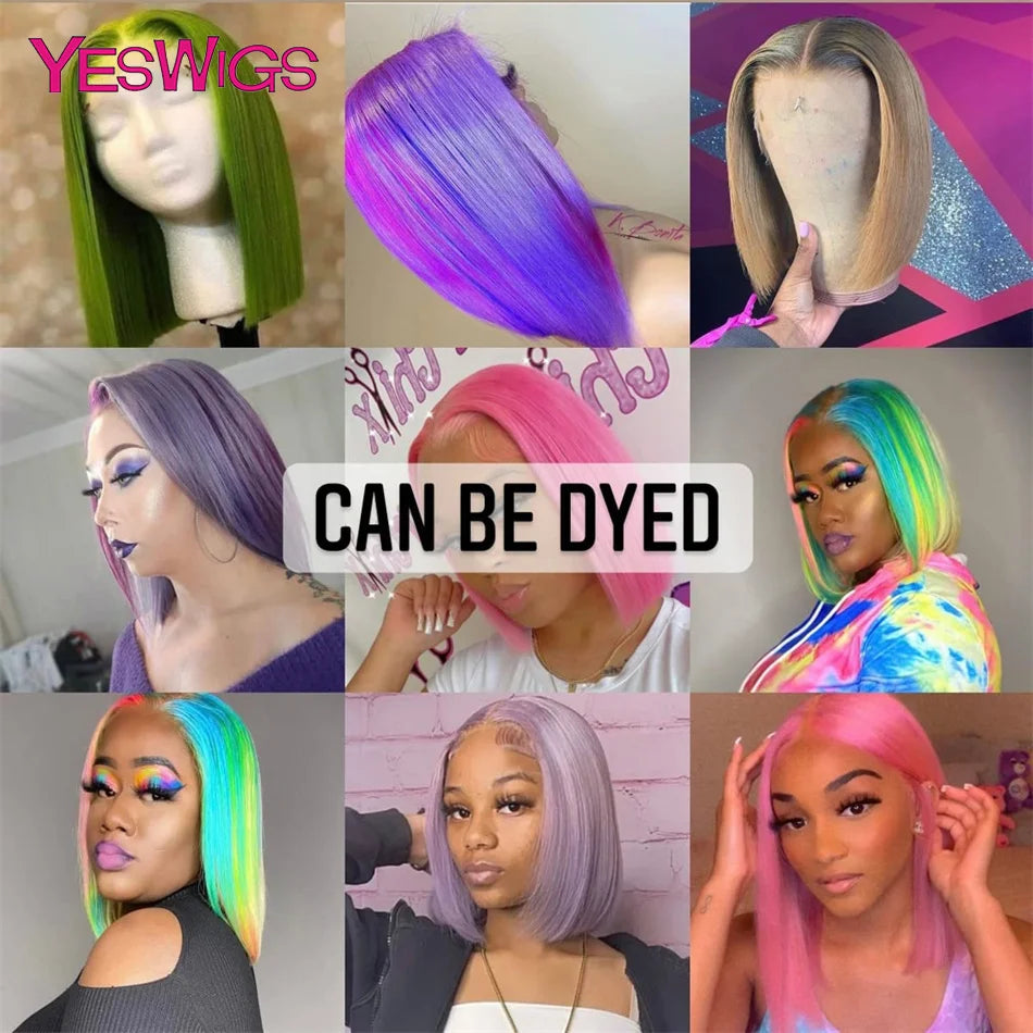 Short Bob Wig Hot Red Burgundy 99j Colored Brown Lace Front Human Hair Wigs Bone Straight Bob Wig Lace Frontal Wigs For Women