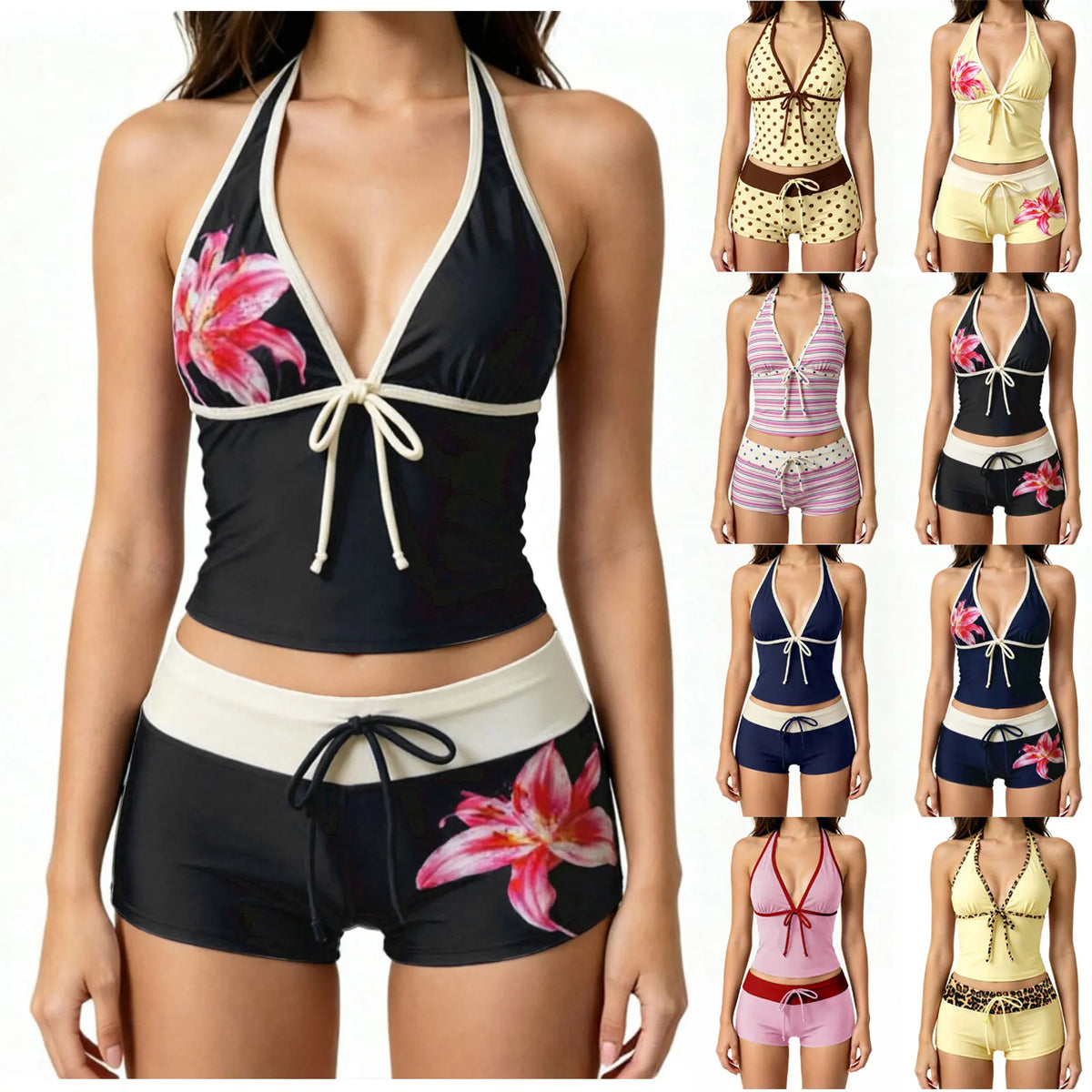 Tankini For Women 2 Pieces Bikini Sets Tankini Top With Shorts Cute Polka Dot Swimsuit Bathing Strapless Bikini Sets for Women