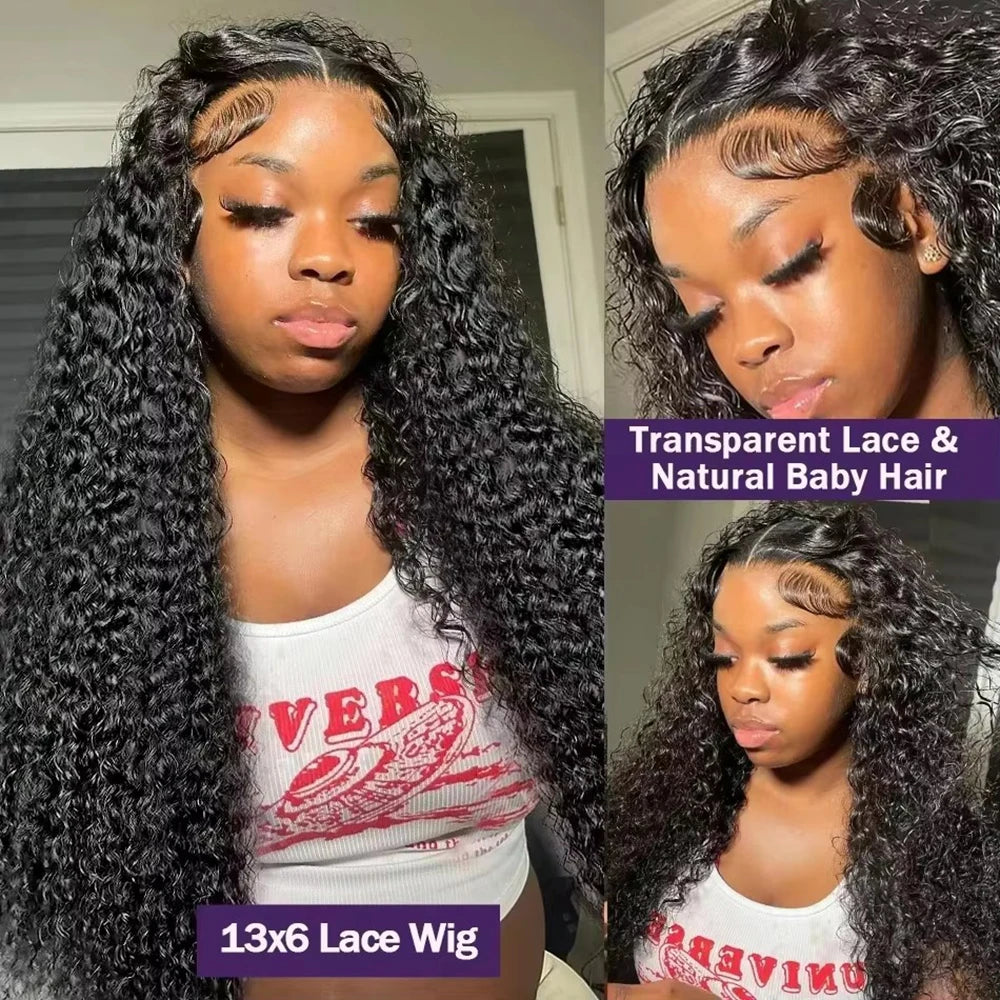 Deep Wave Wig Deep Wave Human Hair Wig Natural Color Deep Wave Wig Deep Wave 13x6 Lace Frontal Human Hair Wigs 46 Inch For Women