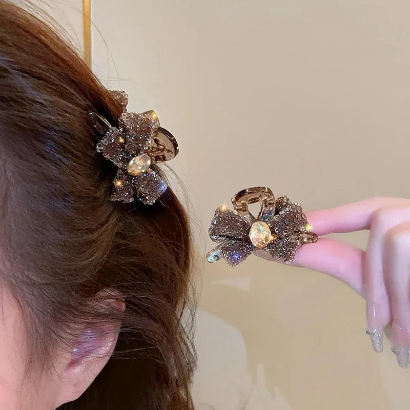 Korean 1/2pcs Sweet Black Red Bow Small Hair Claw Clip Princess Velvet Bow Hair Clip Claw Clamp Headwear Girls Women