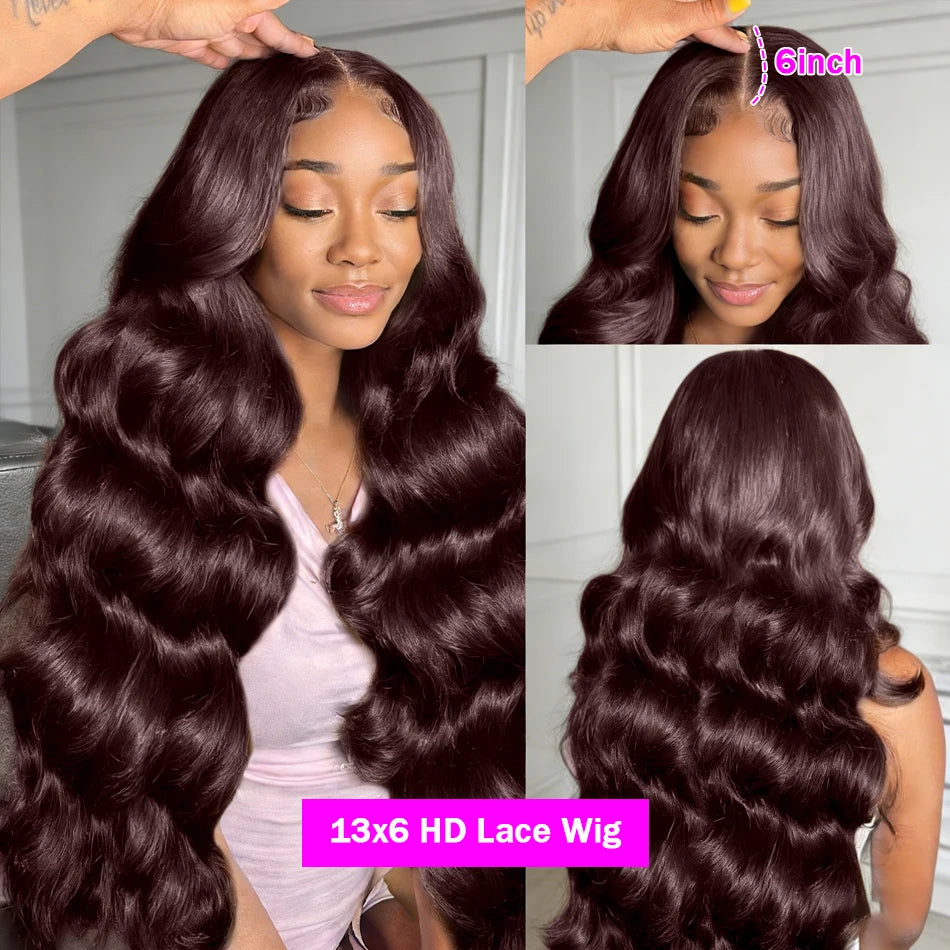 Transparent Chocolate Brown Body Wave Lace Front Human Hair Wig Vietnamese Original #4 Color 250% 13x6 HDFull Lace Frontal Wigs