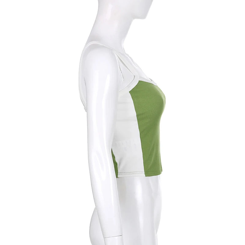 Sleeveless Knitted Crop Tops Green Sexy Basic Patchwork Summer Casual Cami Backless Y2k Vintage Tank Top Women