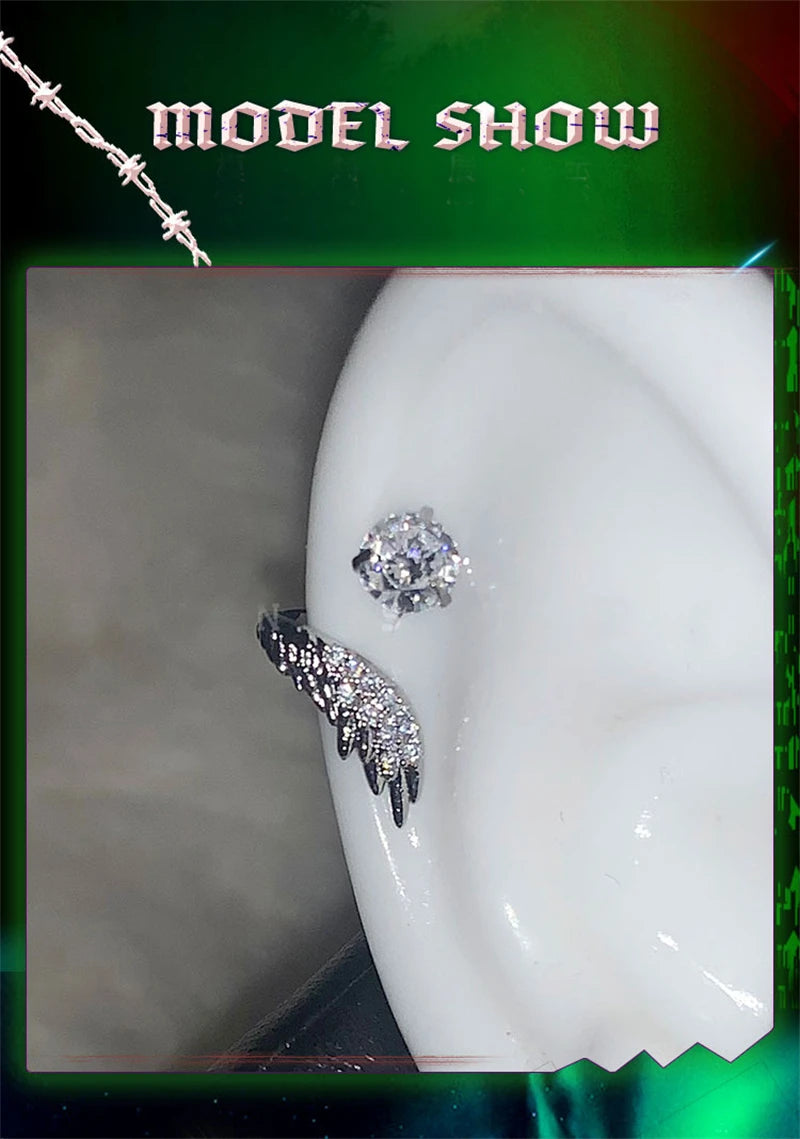 1pcs Silver Color Wing 316L Stainless Steel Ear Bone Nail for Women New Fashion Full of Rhinestone Earrings Accessories for Ear