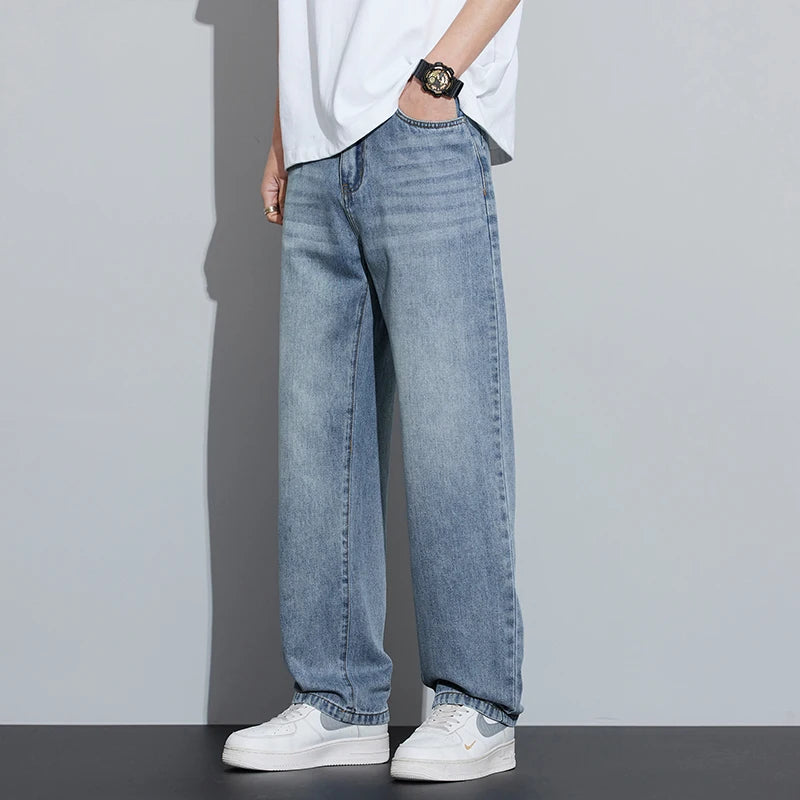 2025 Spring/Summer New Men's Lyocell Loose Jeans Summer Thin Breathable Straight denim Retro Business Casual Fashion Korean M