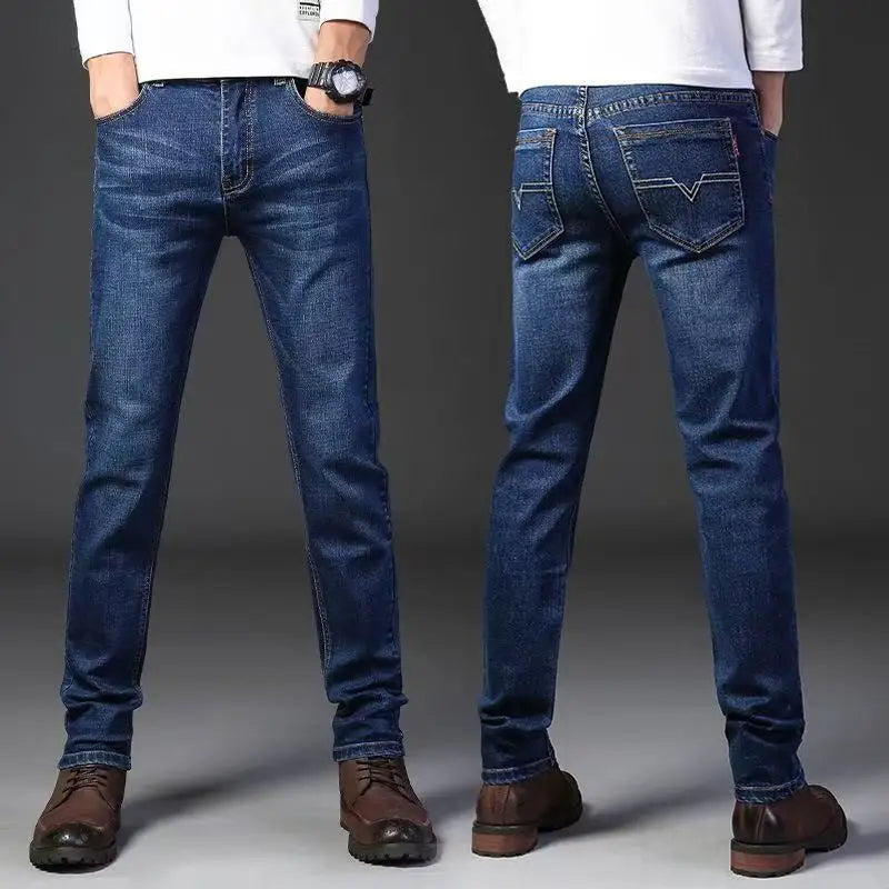 2025 Spring/Summer New Men's Jeans Micro Elastic Loose Straight Tube Business Casual Men's Pants Boutique Denim Series