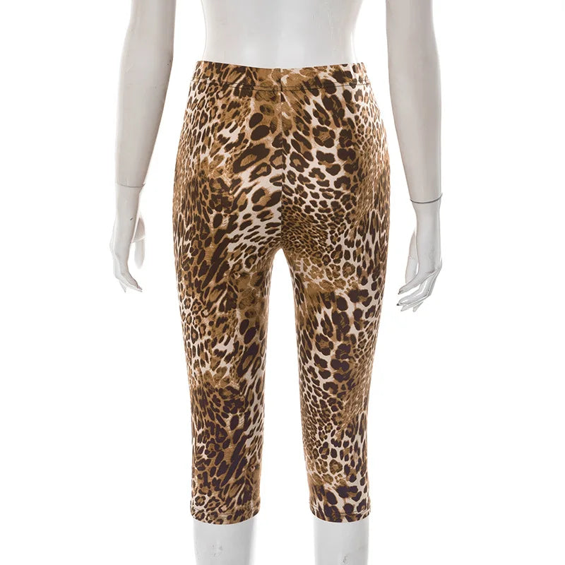 HLJ&GG Black Sexy Bandage Corse Two Piece Sets Women Sleeveless Backless Slim Top And Leopard Shorts Outfits Fashion Streetwear