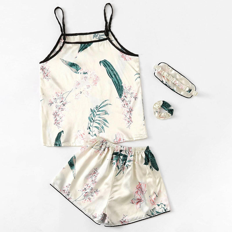 Women's Pajamas Set 7 Pieces Satin Sleepwear Pijama Silk Nightgown Suit Summer Women Home Clothing Printing Sleep Pyjama Femme