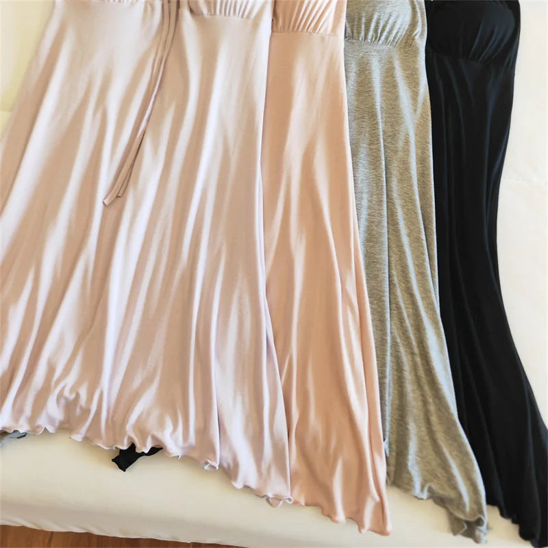 Sexy Nightgown Women Sling Night Dress Chest Pad Sleepwear Nightshirt Modal Ladies Slim Nightwear Casual Home Sleep Shirt