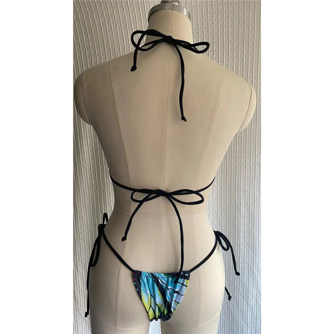 S - XL Sexy Printed Halter Padded Bikini Female Swimsuit Women Swimwear Two-pieces Bikini set Bather Bathing Suit Swim V4910